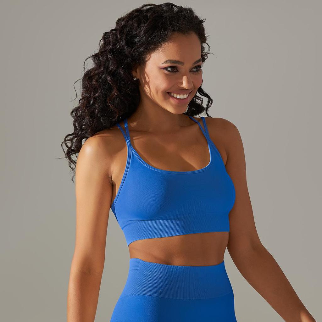 Seamless Knitted Breathable Yoga Clothing Cross Back Sports Bra Running Tight Fitness Clothing For Women