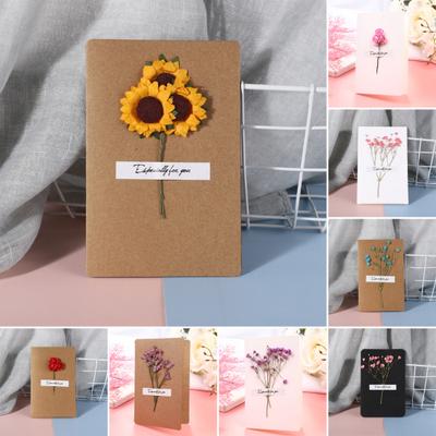 2 szt. Kartka z życzeniami z suszonych kwiatów Ręcznie robiona Retro Kartka na prezent DIY Zaproszenie Kartka z życzeniami na ślub Urodziny Baby Shower Ukończenie szkoły