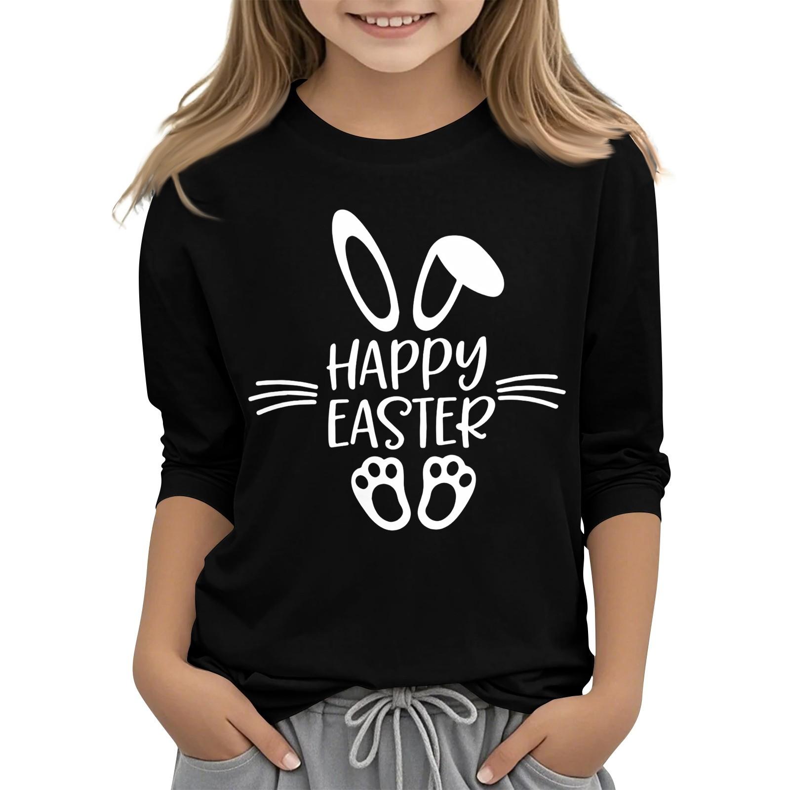 

Повседневная футболка с круглым вырезом и пасхальным принтом, с рукавами 7 точек для детей 160 чёрный