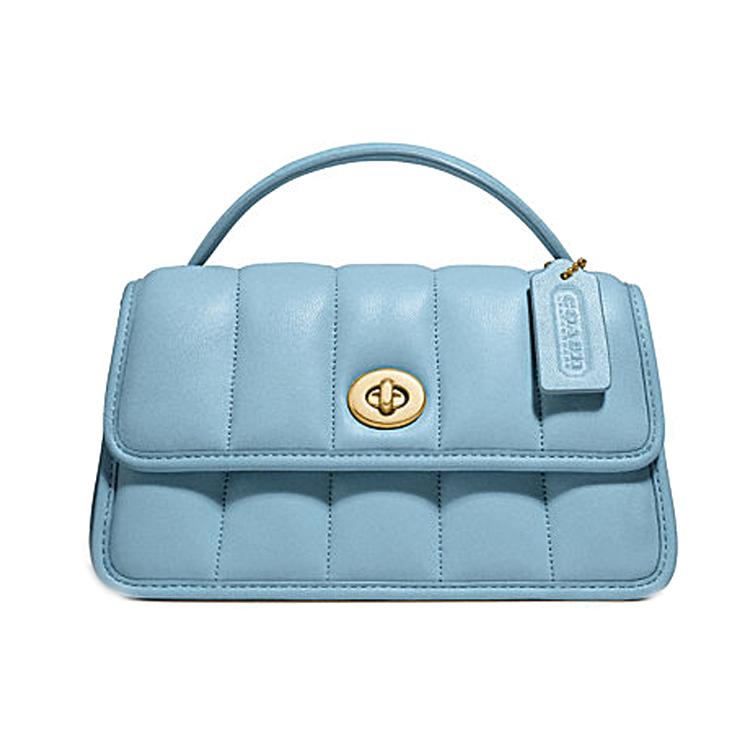 

New COACH Turnlock Sheepskin Leather Handheld Bag Crossbody Bag Medium Size Women s Peacock Blue C3845-B4AZ 20.6*7.6*11.4CM