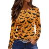 Damesmode Casual Split Zoom Ronde Hals Lange Mouw Los Halloween Bedrukt T-shirt Dames Top