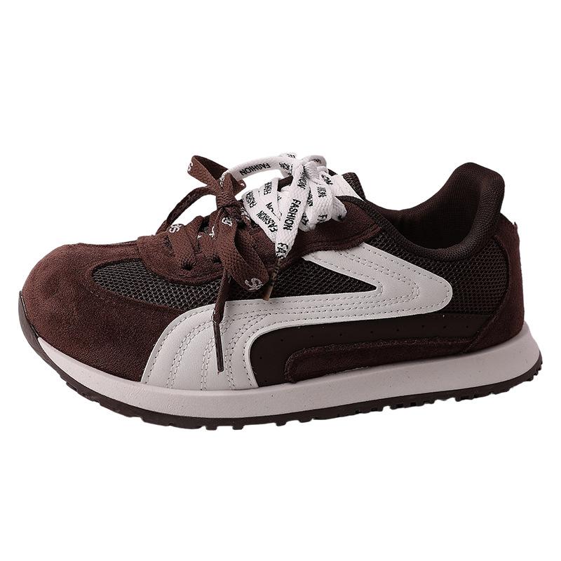 Scarpe da allenamento morale sportive comode con lacci e testa grande in abbinamento di colore, da donna, autunno e inverno, moda retrò versatile con fondo piatto traspirante casu