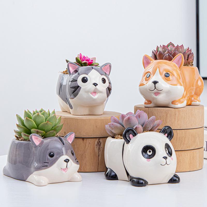 Kreativ Keramisk Tegneserievase Søt Dyr Panda Kaktus Plante Pottet Hagearbeid Ornamenter Keramisk Vase Gave Hjemmedekorasjon