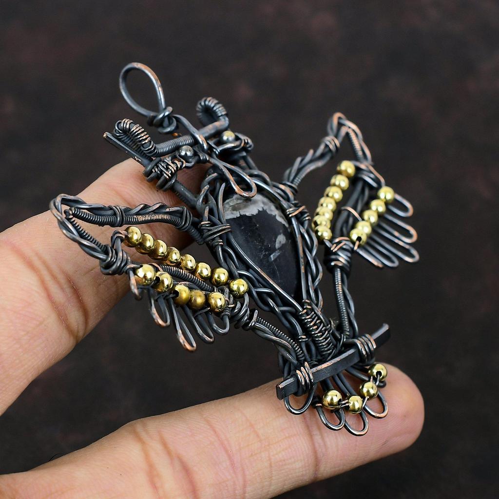 Chrysanthemum Pendant Copper Wire Wrapped Gemstone Pendant Chrysanthemum Jewelry Owl Pendant Handmade Pendant Copper Wire Jewelry For Gifts