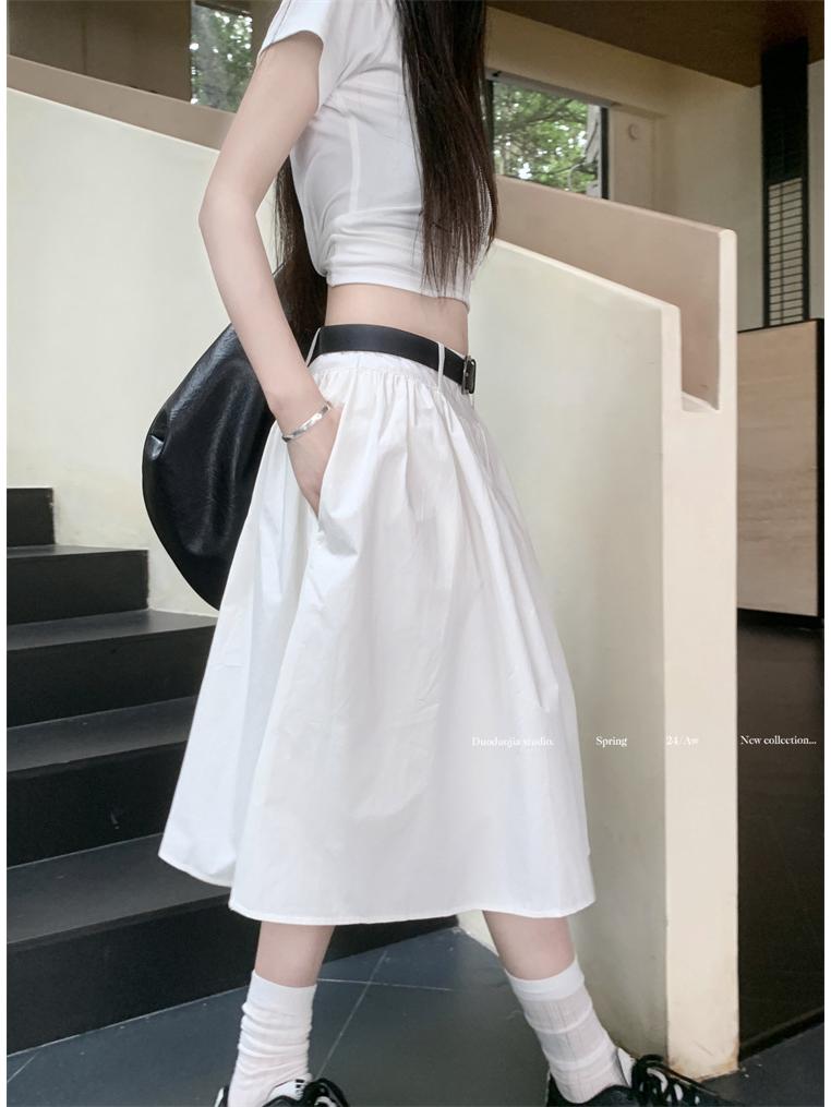 Frühling Sommer Amerikanischer Stil A-Linie Hohe Taille Midi Rock für Damen