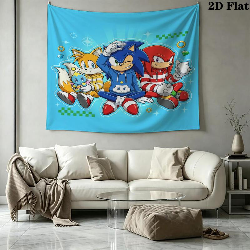 Sonic Hedgehog Wall Tapestry Aesthetic Wall Hanging Printed Fabric Blanket Decorative Tapestries For Bedroom Living Room Home Decor