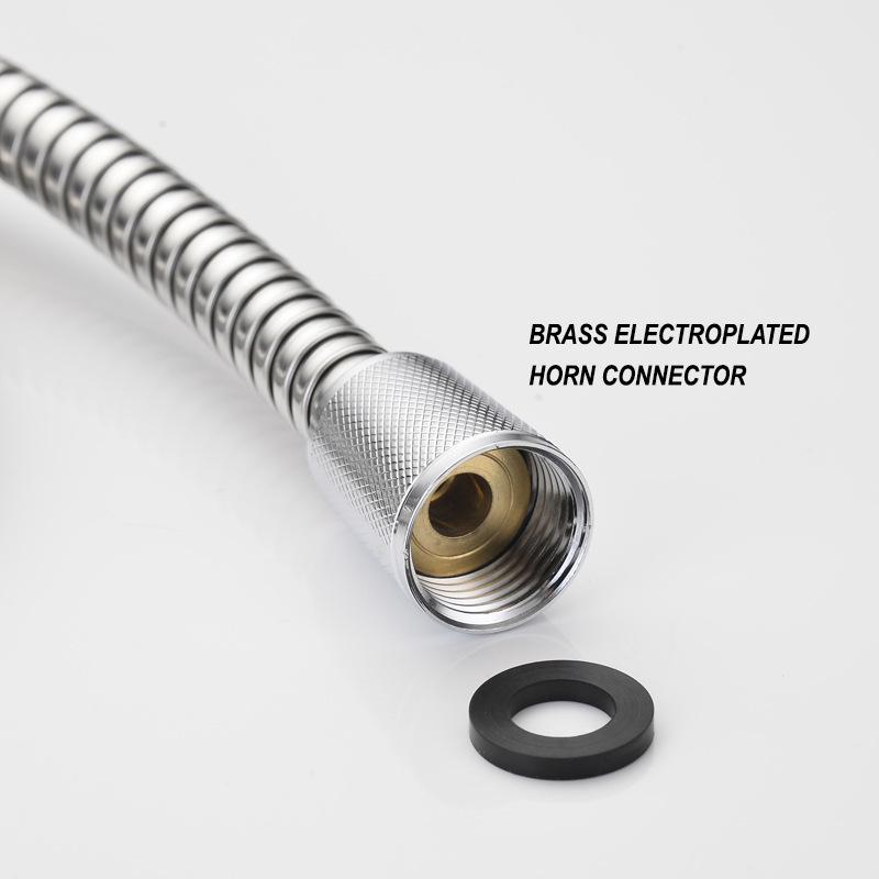 Adjustable Universal Shower Hose, 1.5-2m, Stainless Steel, Copper Cap, Double Buckle Flexible Tube for Hot/Cold Water