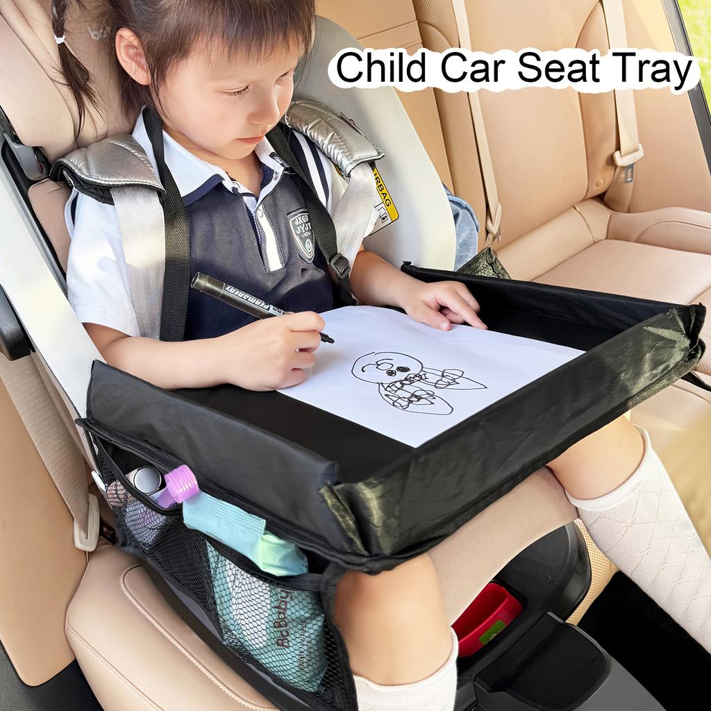 1pc Foldable & Expandable Polyester Youngsters Car Seat Travel Tray with Multiple Storage Pockets
