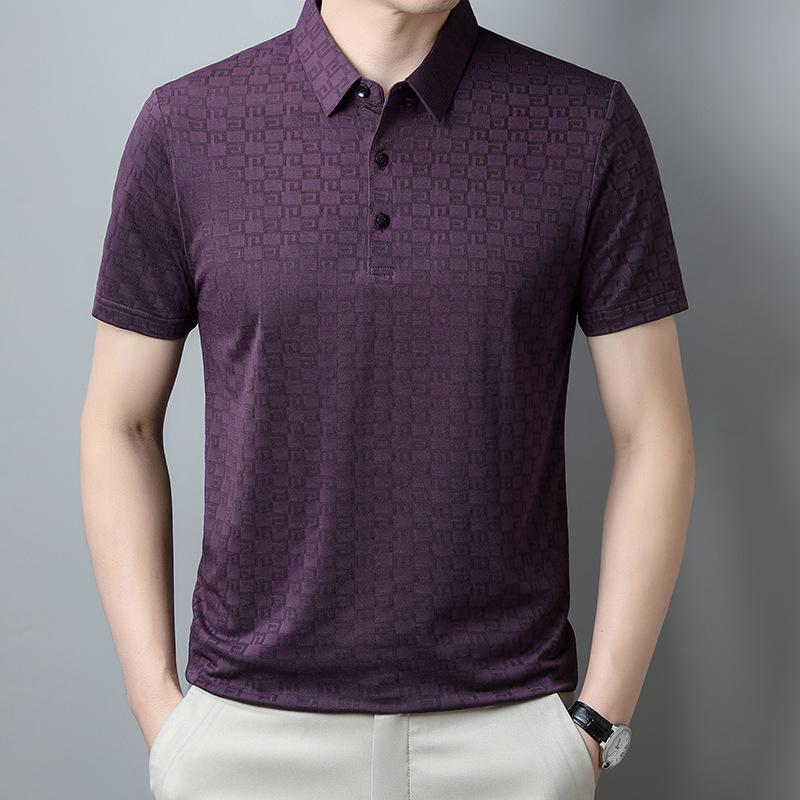 

Ice Silk Hidden Plaid Polo Shirt Men S Short-Sleeved T-Shirt Half-Sleeved Summer Lapel Breathable Medium Green M
