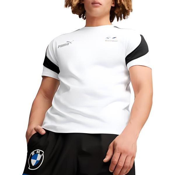 Puma Bmw M Motorsport Koszulka męska z okrągłym dekoltem, w chłodnym bloku kolorów, z krótkim rękawem, biała 624141-02