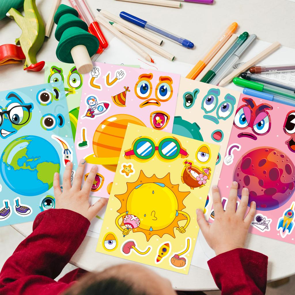 6 Space Planet Diy Puzzle Sticker Cards, Planet Passage Star Parent-Child Interactive Puzzle Swap