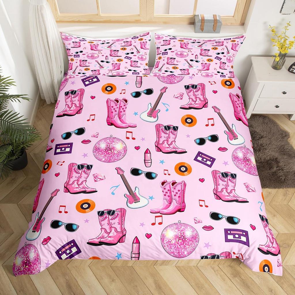 Music Fans Print Duvet Cover Twin Full Music Theme Comforter Cover Singer Fan White Bedding Set for Birthday Valentines Day Gift