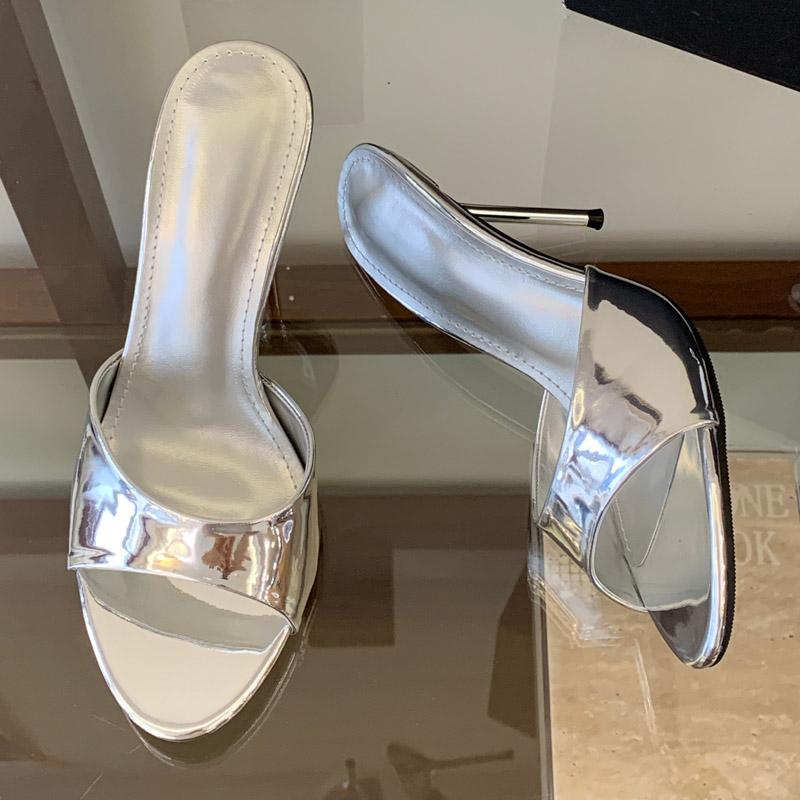 Pesstwei Summer Fashion Elegant Sexy Peep Toe Thin Heels Slipper Women Slides Stripper Party Sandal Mule Shoes Zapatos De Mujer