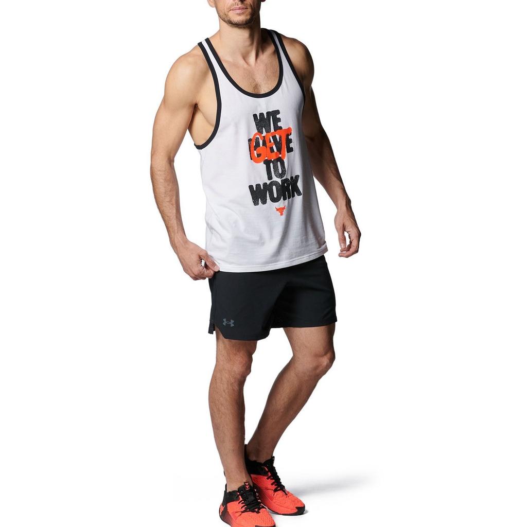 Under Armour Project Rock Get To Work Letter Print Loose Fit Sleeveless Tank Top Men Tops White 1383299-100