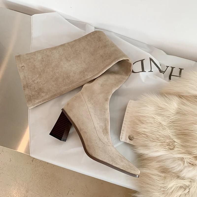 Fashion Women Over the Knee High Boots Black Khaki Shoes Ladies Sexy Slim Leg Elastic Thigh Boots Kid Suede Dress Botas mujer Size 33-43