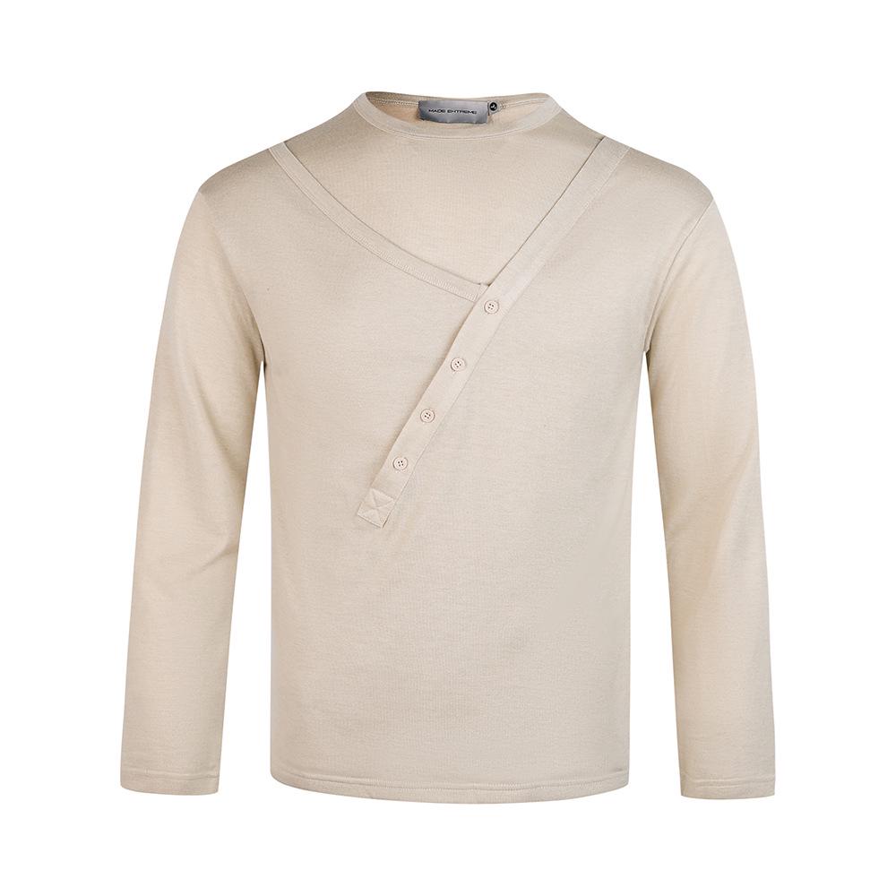 EME Yishengyi Merino Wool Blend Angled Button Long Sleeve Unisex T-shirt Extra Large