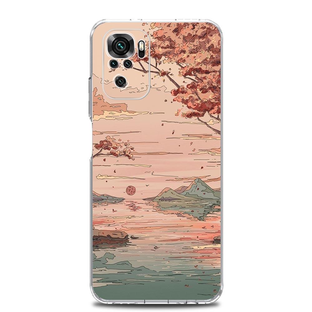 INS Japan Sunset Scenery Clear Phone Case For Xiaomi Redmi Note 12 5G 9S 9 8 10 11 Pro+ 9T 8T 10C 9C 9A 7 Pro Soft Back Cover