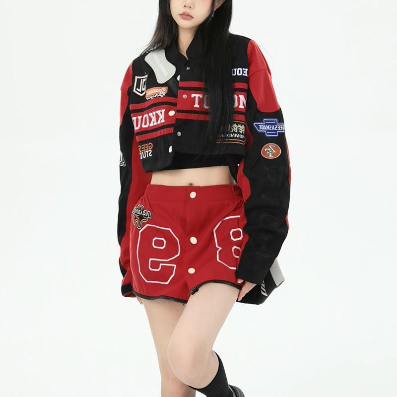 Detachable 2-in-1 American Racer Suit Women Moto Jacket Mini Skirt 2-Piece Set