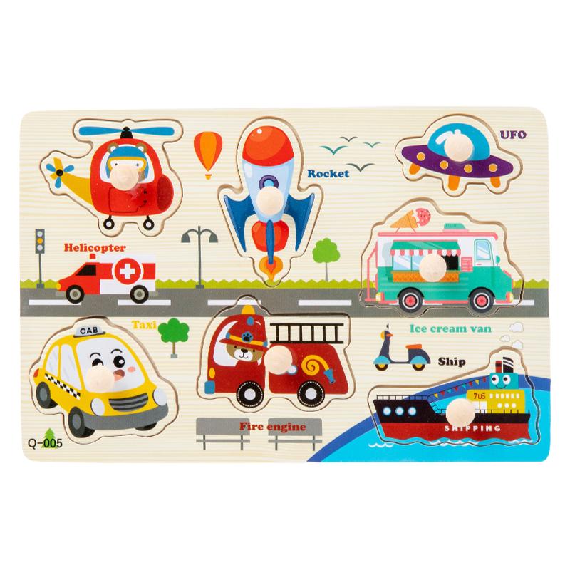 

Baby Toys Montessori Wooden Puzzle Hand Grab Board Educational Alphabet Shape Puzzles for Kids Cartoon Animal Vehicle Child Gift