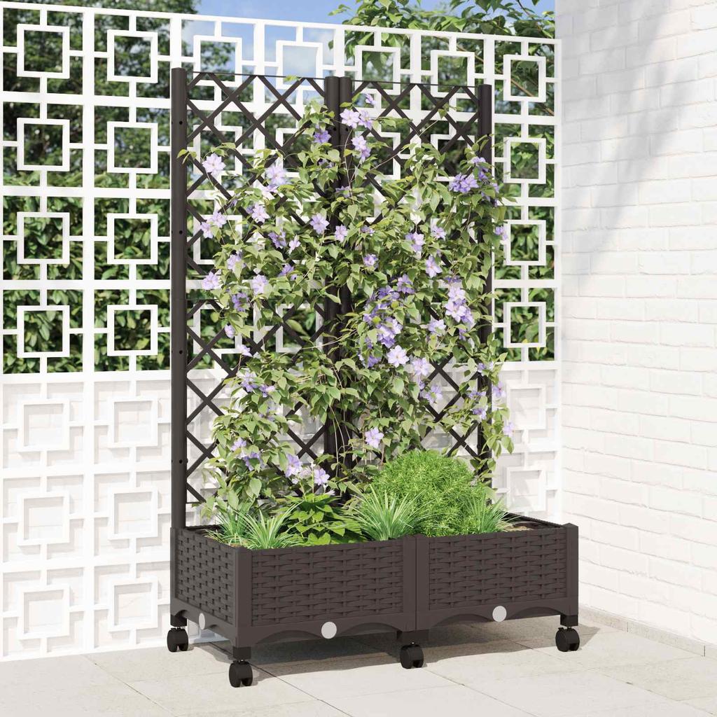 Planter with Trellis and Wheels Brown 80 X 40 X 131.5 Cm PP