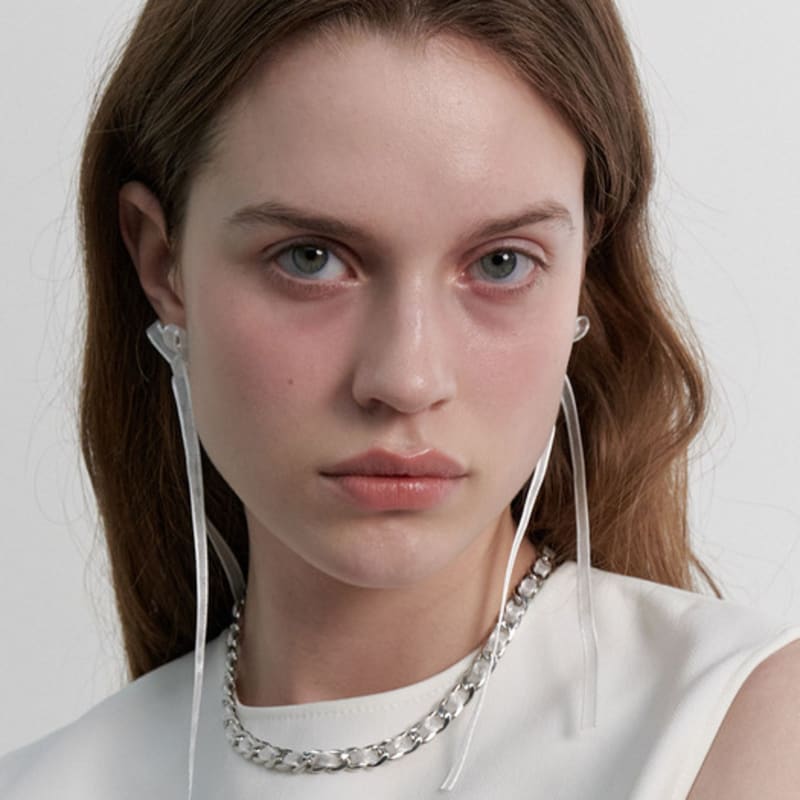 LOVE ME MONSTER Sheer Long Ribbon Chain Necklace (L241MNK080)