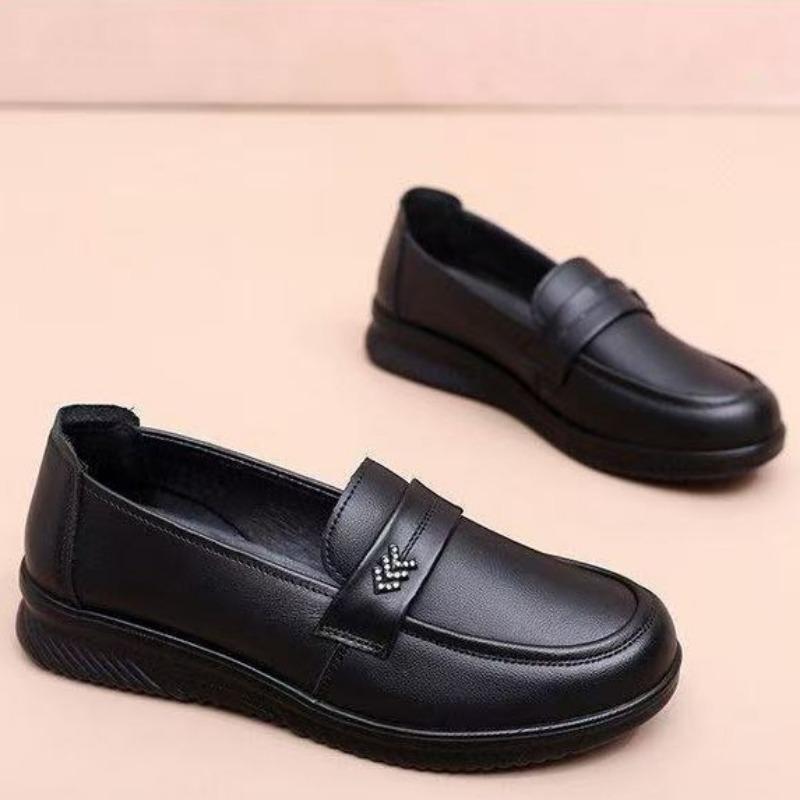 

Удобные кожаные туфли на плоской подошве для женщин среднего возраста, нескользящие, с мягкой подошвой, для пожилых, среднего размера, 2 пары обуви на весну и осень 40 чёрный