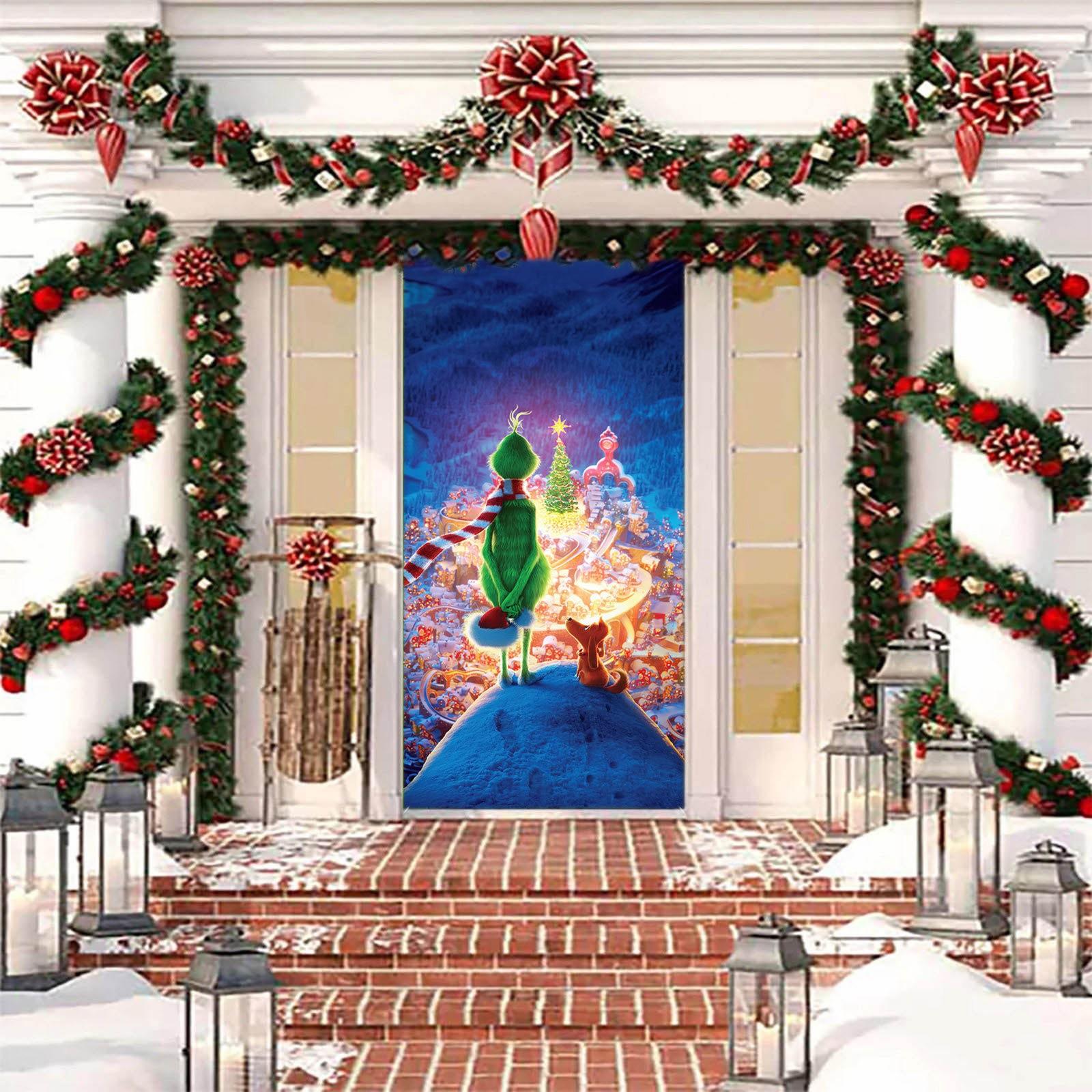 

Рождественская дверь Ширина полиэфирной ткани Рождественские и новогодние украшения Рождественская дверная занавеска Рождественское украшение 180-90 см One Size