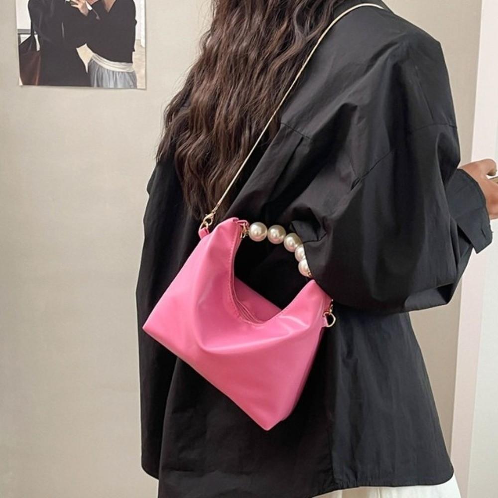 Chain Pearl Handle Handbag PU Leather Women Crossbody Bag Elegant Cloud Shoulder Bag  Party