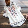 Top Women's Large Size Summer Vintage Literary Embroidery Cotton Loose Temperament Pullover Short Sleeve Shirt