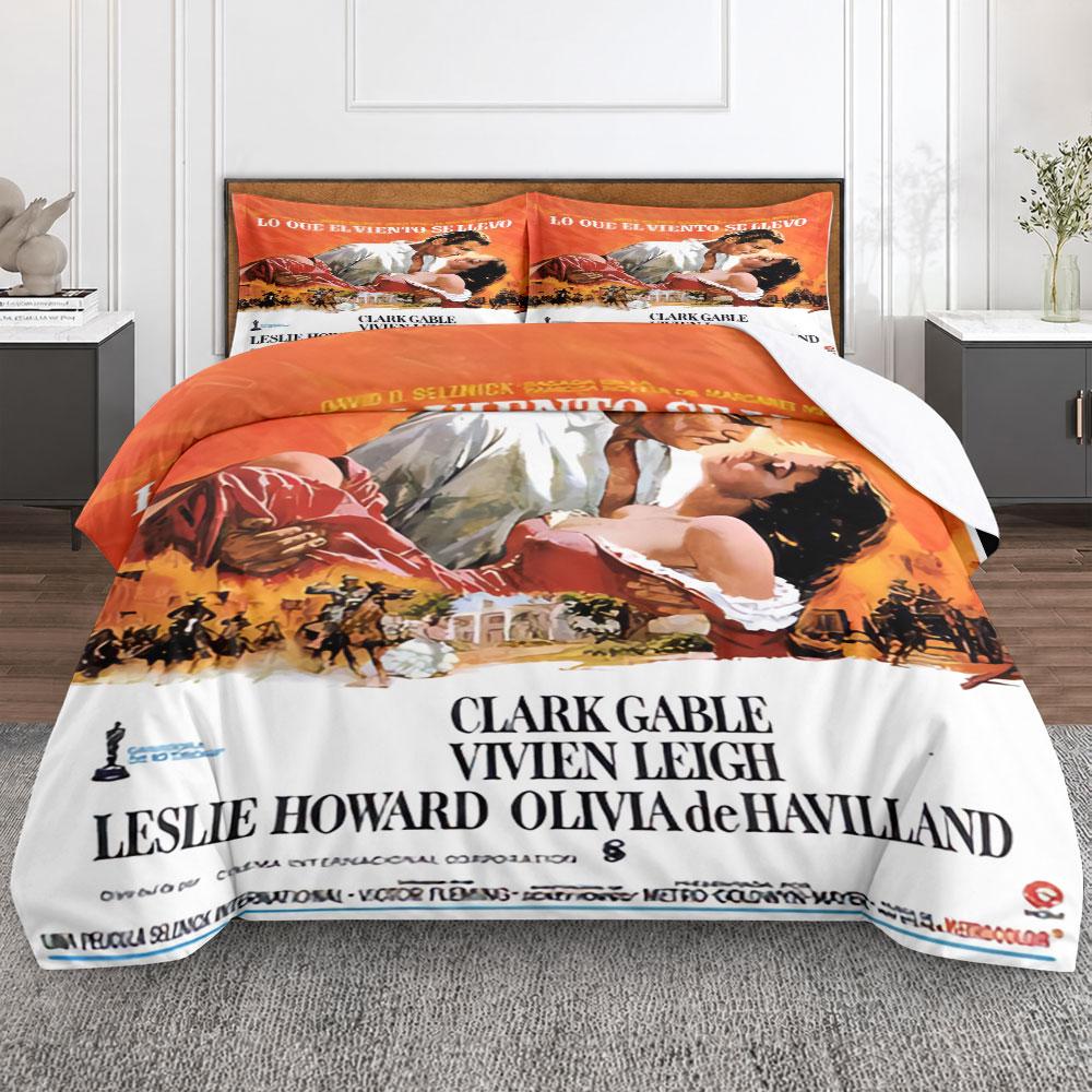 Classic Gone With The Wind Classic Movie Poster Multicolor Duvet Cover Set, Elegant Bedding Set for Bedroom, Simple Elegance Duvet Cover Set