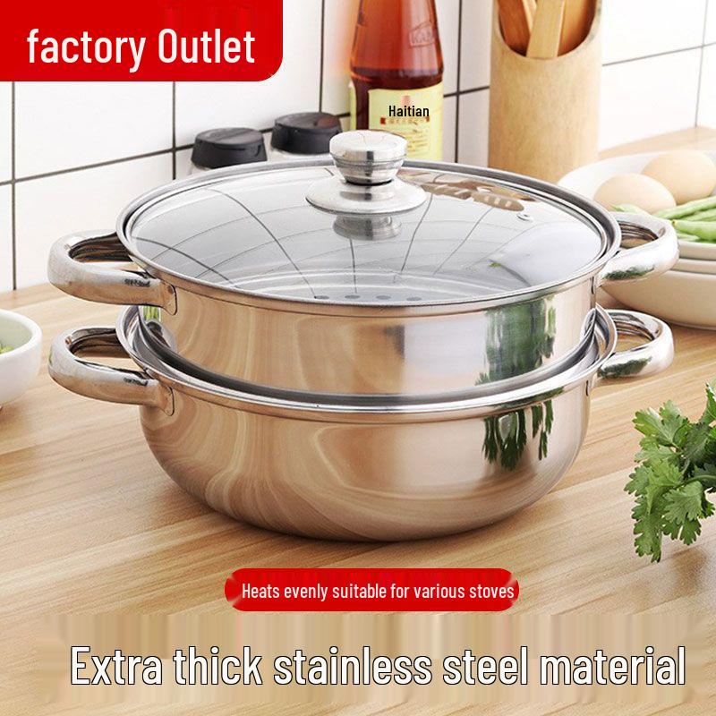 Stainless Steel Double-Ear Two-Layer Steamer Pot for Induction and Soup