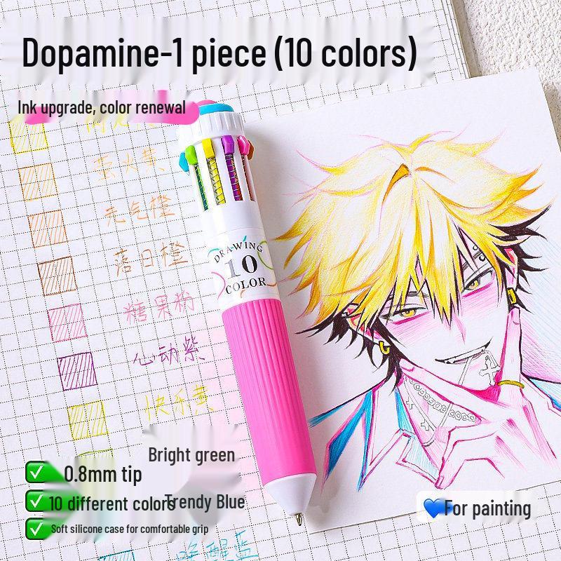 Blue Fruit 10-Color Quick-Dry Ballpoint and Marker Pen Set for Creative Drawing and Painting
