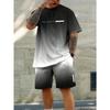 Trendy Gradient Color Short Sleeve T Shirt Shorts Set Plus Size Vacation Beach T-shirt Shorts 2-piece Set Loose Men's Clothing