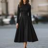 ZANZEA Women Casual Stand Collar Elegant Long Sleeve Dress