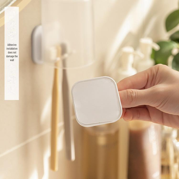 Japanese-Style Wall-Mounted Toothbrush and Mouthwash Cup Holder - Punch-Free Electric Toothbrush Storage and Drain Rack.