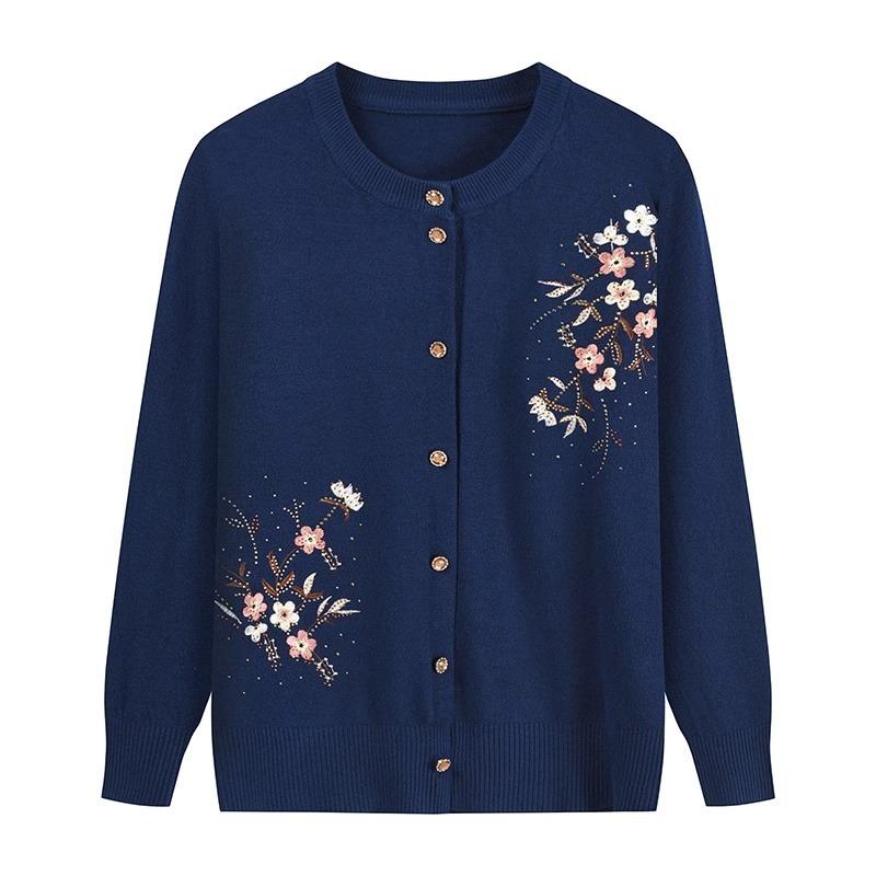 Embroidered Cardigans for the Elderly Middle-aged and Elderly Women's Knitted Sweaters Spring and Autumn Sweaters