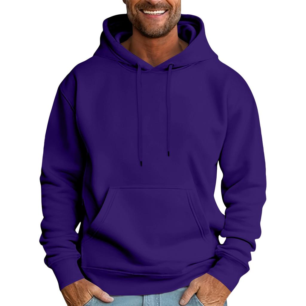 Men's Casual Loose Sweatshirt Solid Color Drawstring Large Pocket Hoodie Sports Sweatshirt