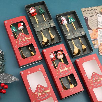 20Sets Christmas Spoon Set Cute Christmas Gift Cutlery Two Sets Father Christmas Doll Dessert Spoon Cutlery Set Christmas