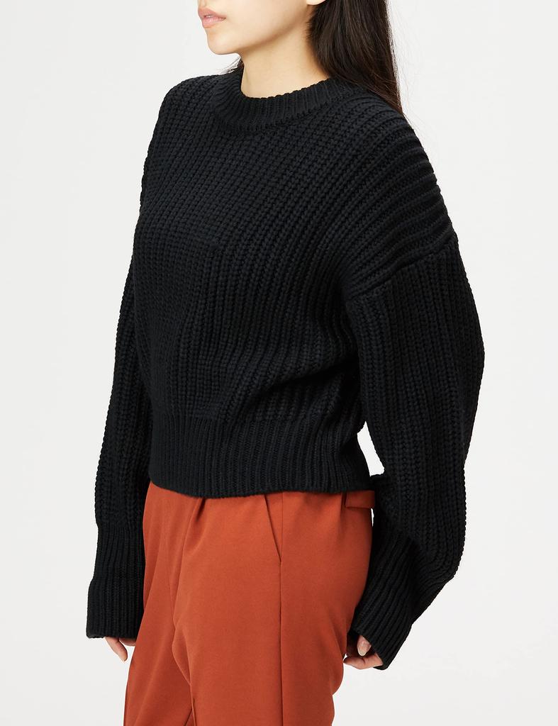Freeze Mart Short Crew Neck Ribbed Knit FR Women's Sweater, Black,