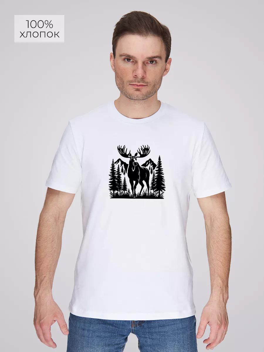 Oversized T-shirt with print: Moose in the forest graphic 2XL