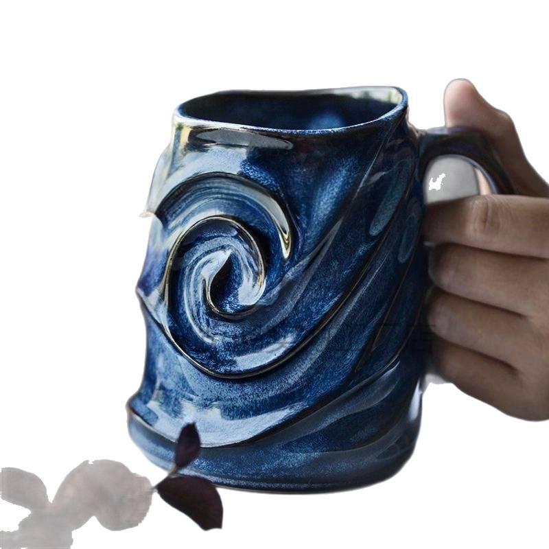 High Aesthetic Retro Ceramic Mug – Embossed, Trendy & Personalized, Large Capacity