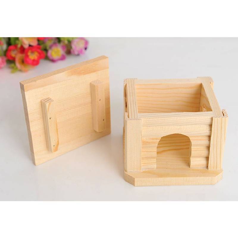 Hamster Wooden House Luxury Villa For Small Pets With Natural Wood Finish