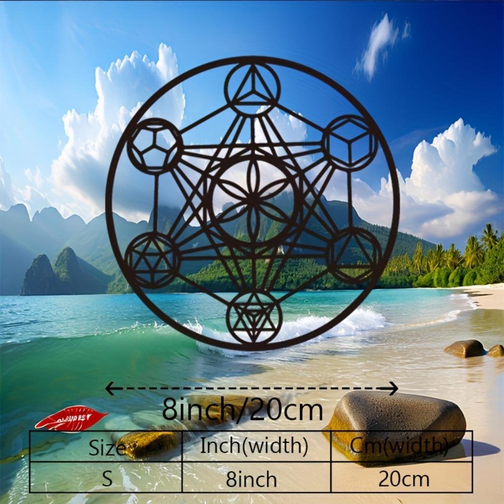 

1pc Metatron s Cube Black Metal Wall Art Sacred Geometry Decor Plaque for Living Room Bedroom Study Sign 20cm/8inch