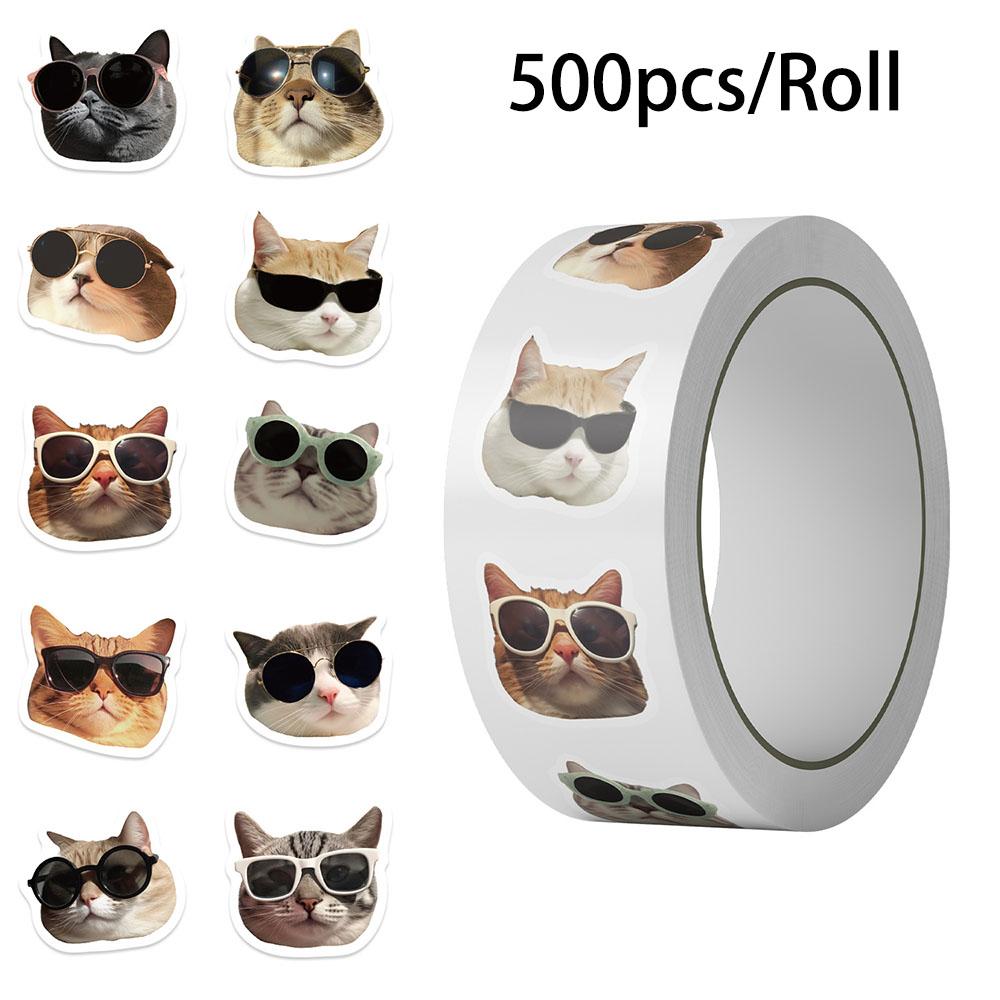 50-500PCS Cute Cat Meme Stickers Roll Trendy Kitten Stickers for Laptop Water Bottle Skateboard Phone Luggage Kids Adult Gift