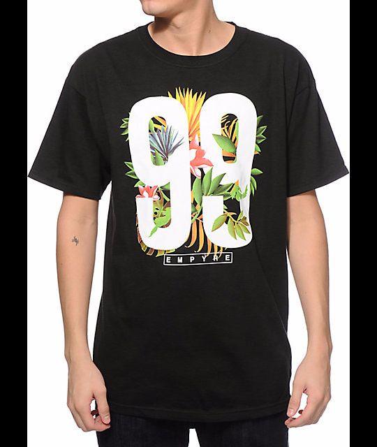 EMPYRE Tropical Varsity T-shirt Hawaiian Flower 99 Tee Adult SMALL Black New XL