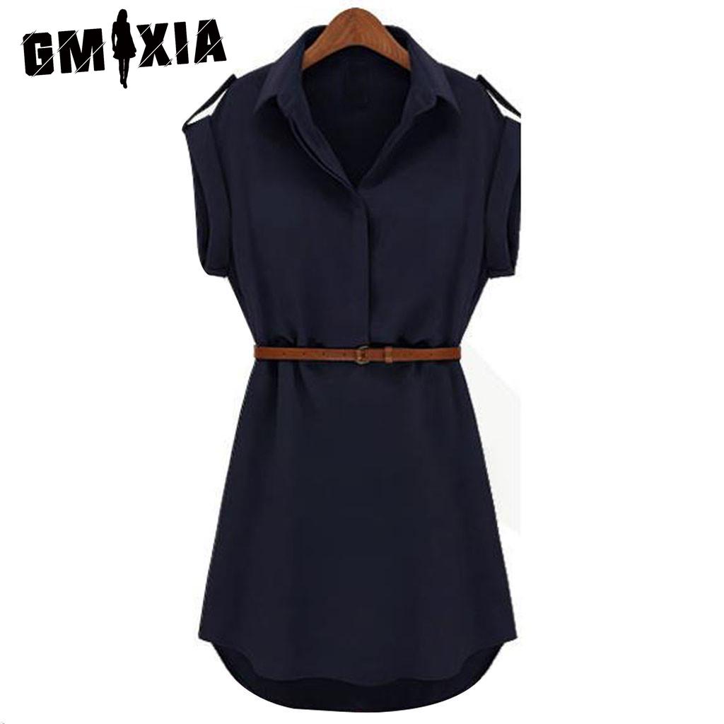 

GMXIA Женское модное повседневное летнее свободное платье с коротким рукавом и поясом XXL темно-синий