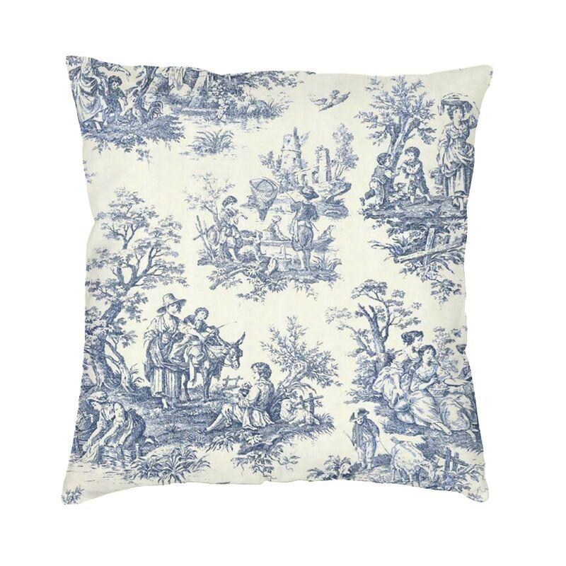 Red And White Toile De Jouy Cushion Covers Sofa Home Decor Square Throw Pillow Cover 45x45cm
