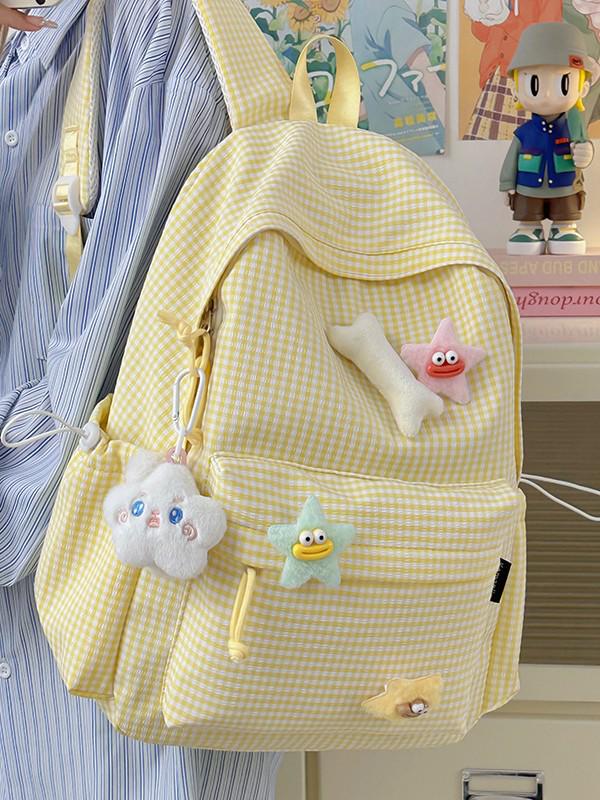 Cross-Border High-Value Soft Plaid Backpack for Girls - Large Capacity for Middle, High School, & College Students