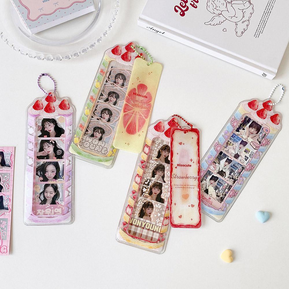 Kawaii Strawberry Cake Photocard Holder Life 4 Cut Photo Card Sleeve INS Style Acrylic Kpop Idol Card Protector Display Pendant