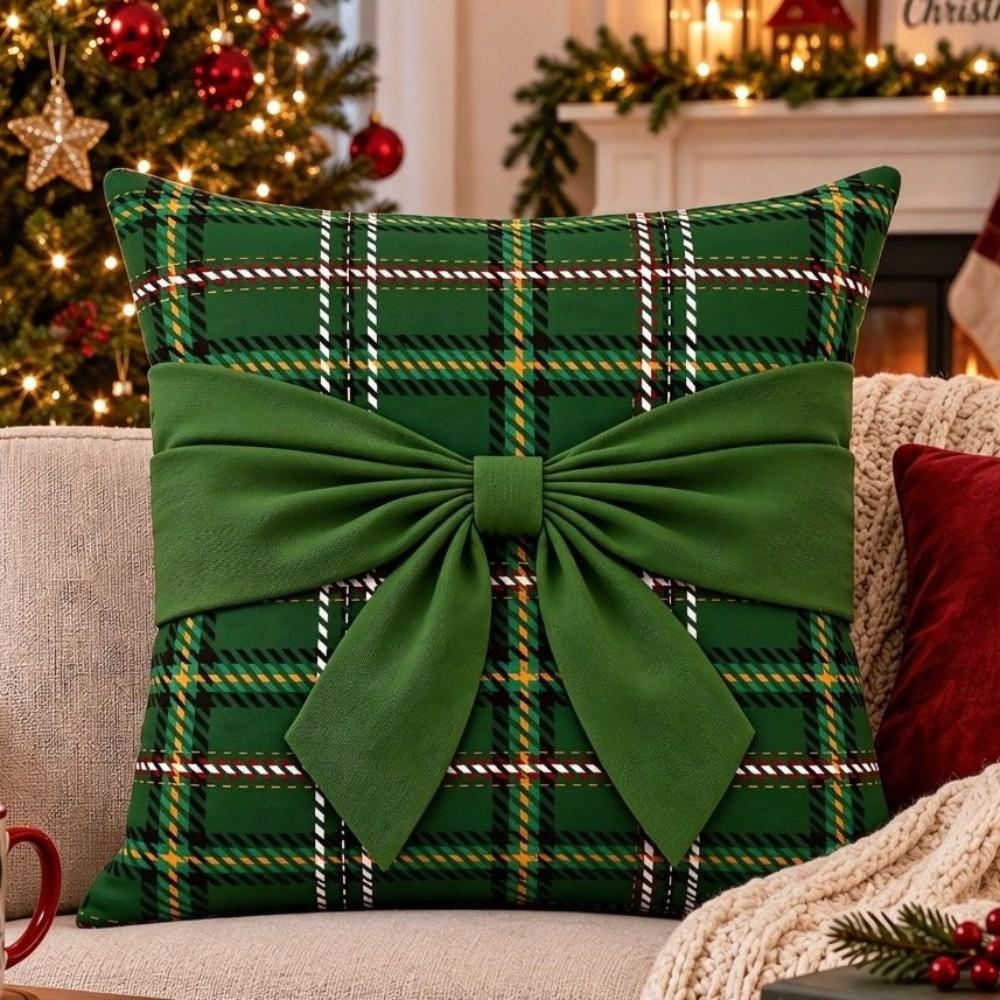 Plaid Christmas Pillow Cover Square Festive Throw Pillow Cover Exquisite Decorative Cushion Pillowslip Christmas-themed